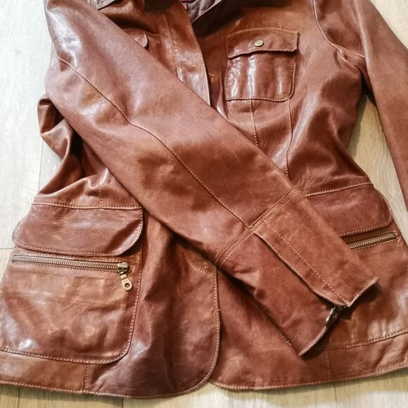 VTG Danier Genuine Italian Leather Brown Womens Large Jacket Removable Lining - Picture 5 of 16